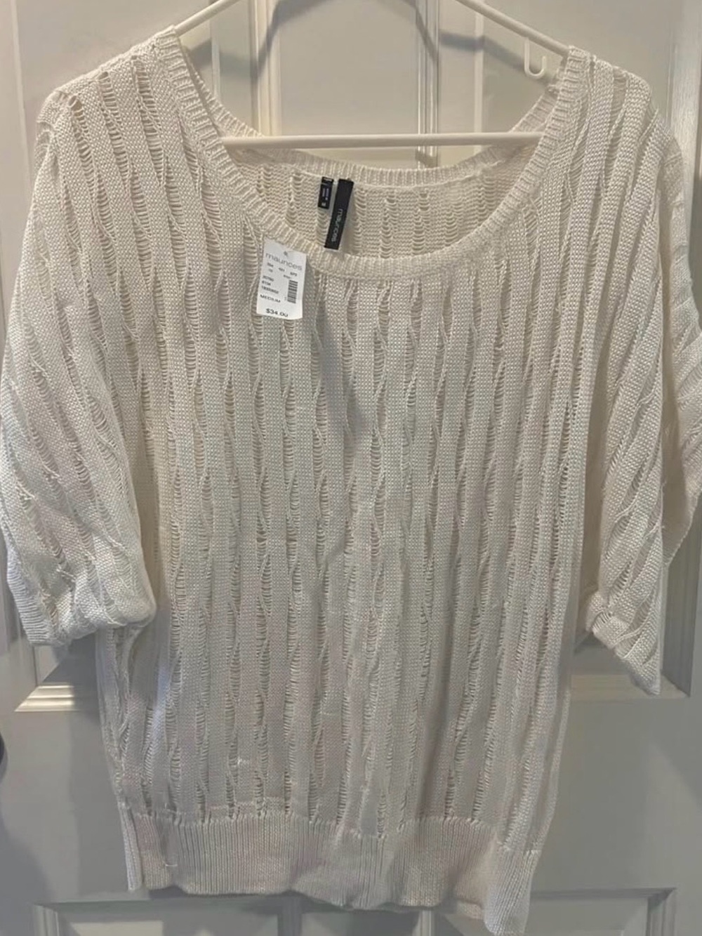 Maurices 3/4 sleeve white  ribbed knit sweater with a boho vibe NWT size medium